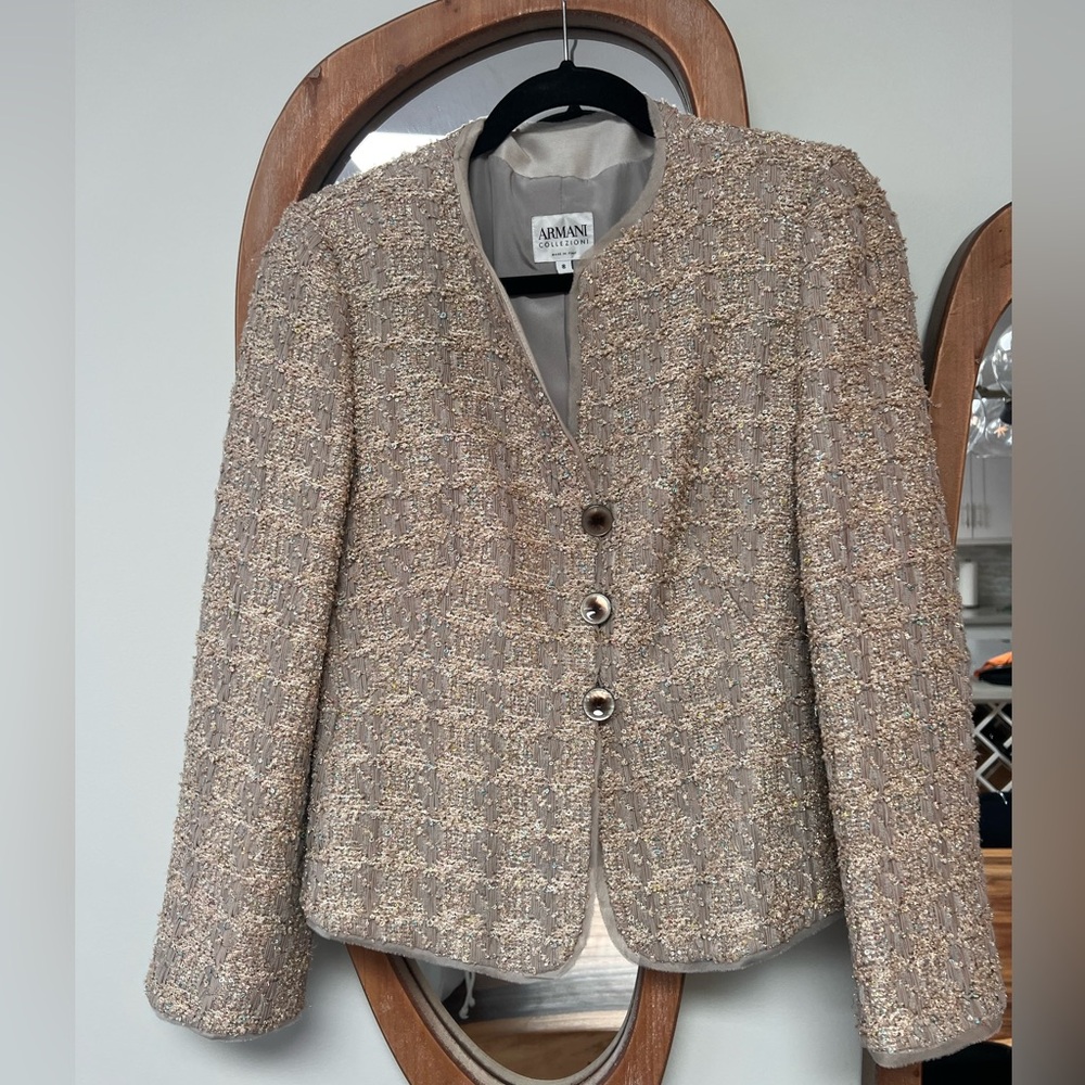 Armani Collezioni Women's Beige Tweed Blazer